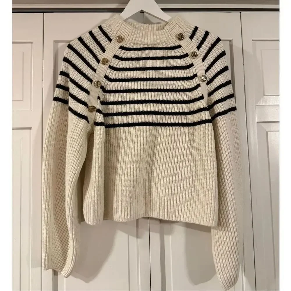 H&M preppy mariner striped bottom sweater chunky knit M